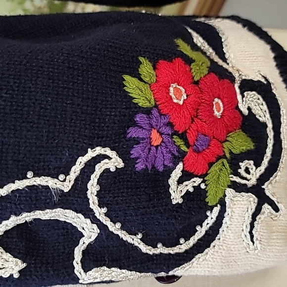 HERMAN GEIST hand embroidered coastal granny cardigan sweater size large blue - Picture 9 of 16